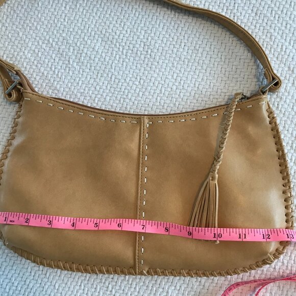 Aldo tan purse tassel stitching braid zip faux leather - Picture 7 of 8
